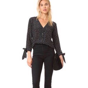Madewell Star Scatter Black Tie Sleeve Top Silk L